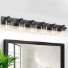 LKHF Bathroom Lighting Fixtures Over Mirror, Square Design & Rectangle Large Backplate, 6 Lights Morden Vanity Lighting Fixtures, Black Bathroom Light Fixtures for Bathroom/Living Room/Bedroom - Thumbnail 1
