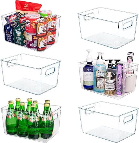 Joymeezo Clear Plastic Storage Bins-6 Pack Large Pantry Organizers and Storage Containers for Kitchen, Bathroom, Under-Sink, Office, Closet, Garage, Freezer and Snack - Lot 4106