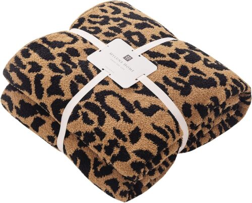 MH MYLUNE HOME Micro Plush Microfiber Polyester Blanket, Reversible Leopard Pattern - Lot 4166
