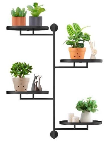 Rotating Window Plant Shelves, Floating Shelves for Wall, 4-tier Metal Corner Black Plant Stand Holder Plant Shelf for Multiple Plants Indoors，Windows Sill Plant Shelf Wall Mounted - Lot 4058