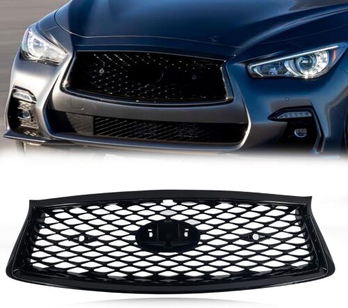 Front Bumper Upper Grill Replacement, Gloss Black Mesh Grille Assembly w/ Sensor and Camera Hole - Lot 4821