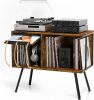 Flip Top Record Player Stand, Large Record Player Table with Open Storage Holds up to 150+ Albums, Mid Century Turntable Stand, Stereo Cabinet for Speakers, for Living Room, Bedroom - Thumbnail 1
