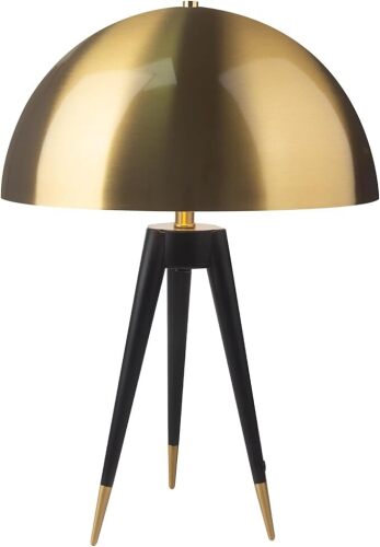 Soutas 21-inch Tall Metal Table Lamp, Mid Century Side Table Lamp with Retro Gold Dome Shade, 2-Light Black Tripod Desk Lamp for Living Room Bedroom Office Study Room (E26 Base) - Lot 4155