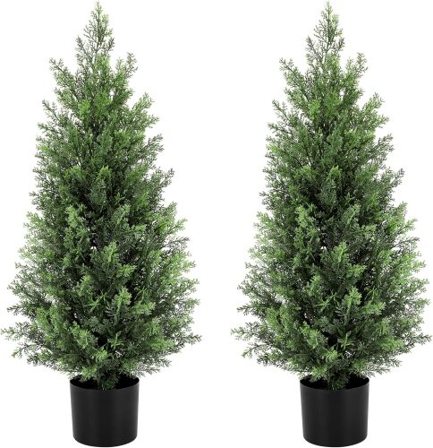 2 Pack 3Ft(37") Artificial Cedar Topiary Trees Artificial Cedar Trees for Outdoor UV Resistant Evergreen Artificial Pine Shrubs for Indoor and Outdoor Front Porch Office Decor - Lot 4120