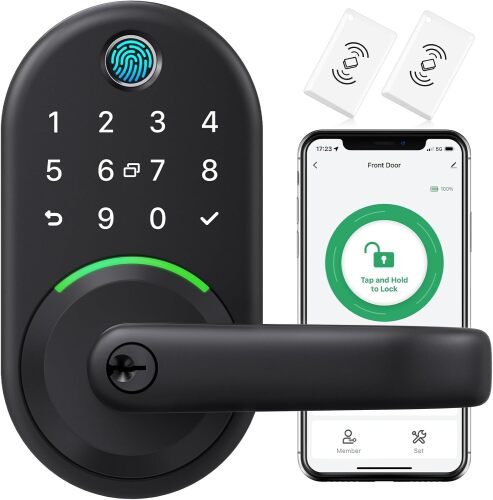 Smart Door Handle Lock with Keypad: Yamiry Fingerprint Smart Knob - Keyless Entry Digital Lock for Front Door - Deadbolt with APP - Generate Passcode Remotely - DIY Installation - Lot 4133