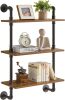 YMYNY 3-Tier Industrial Pipe Wall Mount Shelves, Rustic Storage Shelves, Floating Shelves, Wall Mount Bookshelf, Kitchen Spice Rack, for Bedroom, Kitchen, Living Room, Bathroom - Thumbnail 1