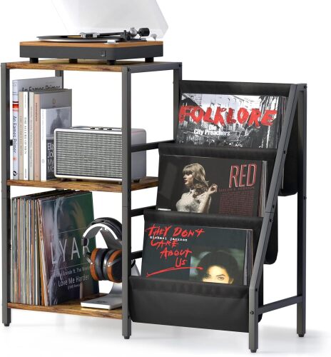 Tewinko Stereo Record Player Stand with Vinyl Storage for 200 Albums, Turntable Display Shelf, Black - Lot 4169