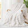 Luxury 1000GSM Faux Rabbit Fur Throw Blanket, Super Heavy Warm Cozy Blankets for Couch Bed Sofa, Bubble Plush Fuzzy Elegant Soft Reversible Mink Blanket for Living Room Bedroom - Thumbnail 1