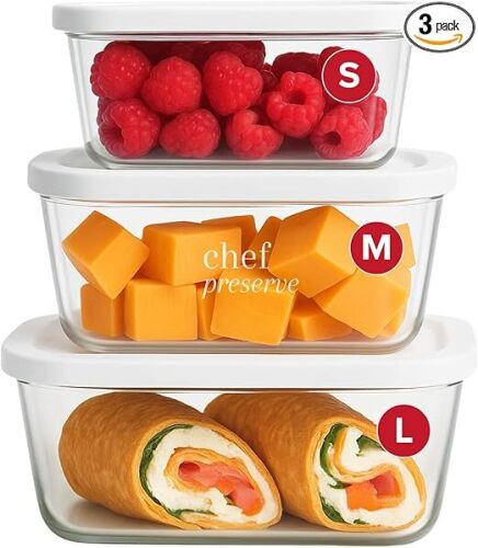 Glass Vacuum Seal Containers for Food Storage, Made For Compact Vacuum Sealer, 3pcs set , Works With Handheld Vacuum Sealer Machine - Lot 4181