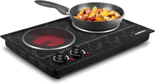 Hot Plate, Double Burner Electric Hot Plate for Cooking, 1800W Dual Control Portable Stove Countertop Electric Burner Infrared Cooktop, Stainless Steel - Lot 4187