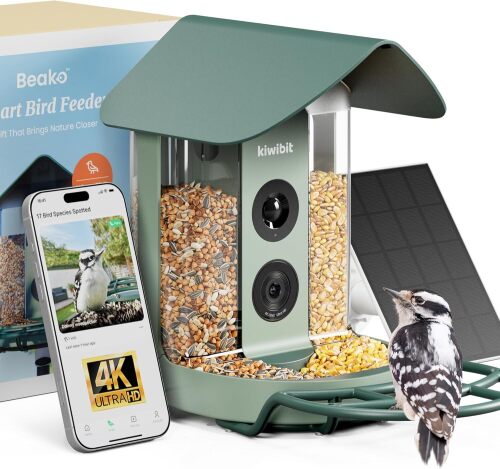 Beako Smart Bird Feeder with 4K Camera Solar Powered for Outdoors - UHD Live Stream for Birdwatching, AI Identification 10,000+ Bird Species, Real-Time Motion Detection, Ideal Gift for BirdLovers - Lot 4134