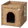 SETVSON Cat Litter Box Enclosure Furniture, Hidden Litter Box with Mat and Fence, Handwoven Rattan Cat House with Two S-Shaped Hooks for Living Room, Bedroom - Thumbnail 1