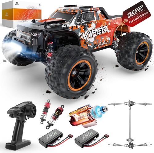Brushless Fast RC Cars,1:16 52KM/H High Speed Remote Control Car,4X4 All Terrains RC Monster Truck,Waterproof Off-Road Hobby Electric Vehicle Car Gift for Adults Boys,2 Li-ion Batteries - Lot 4129
