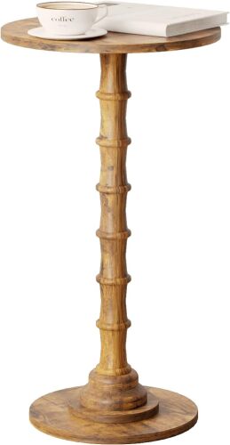 Round Side Table, Modern Drink Table for Small Spaces, Small End Table with Solid Wood Leg for Living Room, Bedroom, Corners, and Office - Lot 4177