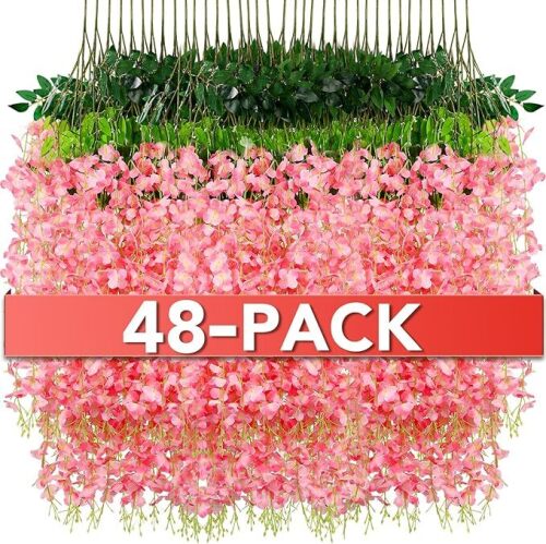 Alotiki Wisteria Hanging Flowers,Fake Hanging Flowers,Wisteria artificiales Garland for Home Wedding Arch Floral Party Garden Ceremony Outdoor Decor,3.6 feet Long(48,Pink) - Lot 4199