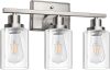 Ascher Bathroom Vanity Light Fixtures, 3 Light Wall Sconces Lighting with Clear Glass Shade, Brushed Nickel Wall Lights for Mirror, Kitchen, Living Room, Gallery, E26 Base (Bulbs Not Included) - Thumbnail 1