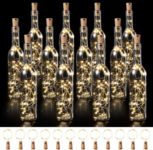 Rtteri 12 Sets Small Empty Wine Bottles with Cork Lights Centerpiece and 30 LED Battery Operated Cork Lights for Birthday Wedding Party Decoration(375 ml,Warm White) - Lot 4242