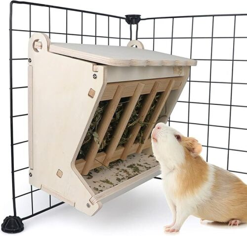 Pet Wooden Hay Feeder for Rabbits, Guinea Pigs, and Chinchillas - Alfalfa Timothy Dispenser, Less Wasted Small Animals Manger (Hanging Large) - Lot 4272