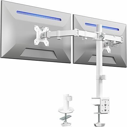 Dual Monitor Desk Mount, Holds 2 Computer Screens up to 30 inches and 22lbs Each, Heavy Duty Fully Adjustable Steel Stand with C-Clamp and Grommet - Lot 4207