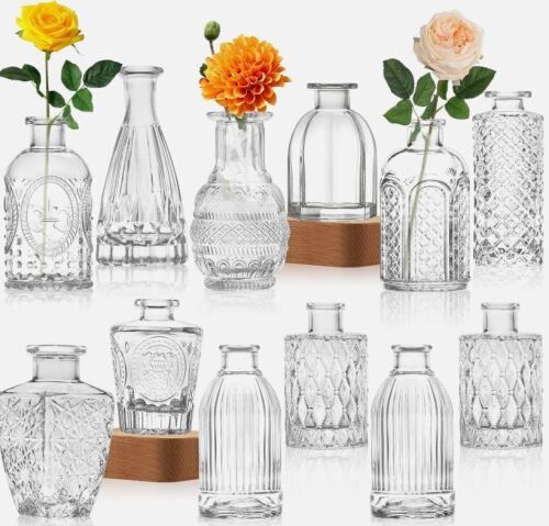 Glass Vase Bud Vase in Bulk Set of 12，Small Vintage Flower Bottle - Lot 4225
