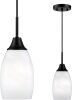 Viinew Mini Glass Pendant Light,1-Light Handblown White Oval Art Glass Hanging Pendant Light for Kitchen Island,Dining Room,Living,Foyer,Hallway, Entry Matte Black Metal - Thumbnail 1