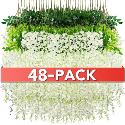 Alotiki Wisteria Hanging Flowers,Fake Hanging Flowers,Wisteria artificiales Garland for Home Wedding Arch Floral Party Garden Ceremony Outdoor Decor,3.6 feet Long(48,White) - Lot 4249