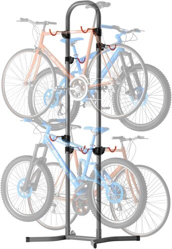 Suchtale 4 Bike Rack, Bicycle Rack, Bike Storage Rack for Garage Home, Freestanding Gravity Bike Stand, Adjustable Vertical Bicycle Holder for Indoor Outdoor, Bike Hanger Floor Parking Cycle Organizer - Lot 4273