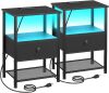 Night Stand Set 2, LED Nightstand with Charging Station, End Tables Living Room with Fabric Drawer, Small Bed Side Tables for Bedroom, Small Space - Thumbnail 1