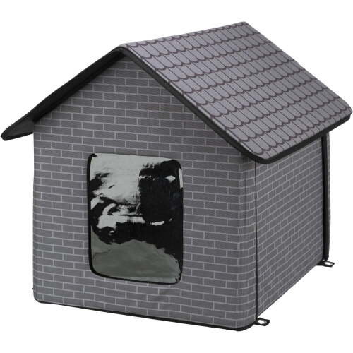 1-Story Insulated Waterproof Material Small Indoor-Outdoor Cat House with Door Flaps, Gray - Lot 4280