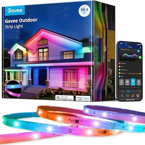 Govee Outdoor LED Strip Lights, 98.4ft Smart Outdoor Lights Work with Alexa and Google Assistant, App Control, IP65 Waterproof, RGBIC Lights for Patio, Eave, Party Decorations - Lot 3269