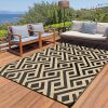 Patio Rug Plastic Straw Rug Waterproof Reversible Lightweight Camping Rug Modern Geometric Rugs for RV Backyard Patio Deck Picnic Camping Beach Trailer Black Beige Trellis - Thumbnail 1