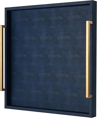 Large Navy Blue Decorative Tray for Ottoman,Stylish Rectangle Coffee Table Tray with Handles,Versatile Serving Tray for Living Room and Home Decor - Lot 4261
