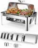13QT Roll Top Chafing Dishes for Buffet: Catering Food Warmer for Parties, Birthday, Wedding, Christmas, 1 Full Size & 2 Half-Size & 3 1/3 Size Chafing Server Dish, 1 Water Pan-Glass Window - Thumbnail 1