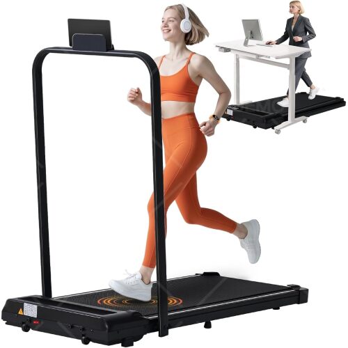 Portable Compact Treadmill with Handles for Home Small Spaces, Foldable Folding Walking Pad Treadmill with Handle Bar, 3.0HP Electric Walking Pads Treadmills Home with 320LB Capacity, LED Display - Lot 4276
