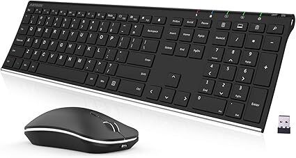 Arteck 2.4G Wireless Keyboard and Mouse Combo Stainless Steel Ultra Slim Full Size Keyboard and Ergonomic Mice for Computer Desktop PC Laptop and Windows 11/10/8 Build in Rechargeable Battery - Lot 4390