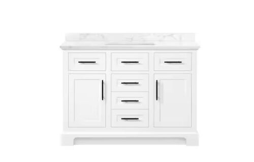 Home Decorators Collection Doveton 48 in. Single Sink Freestanding White Bath Vanity with White Engineered Marble Top - Lot 4JF