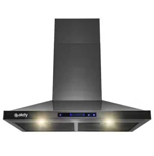 AKDY 30 in. 343 CFM Convertible Wall Mount Black Stainless Steel Kitchen Range Hood with Touch Panel - Lot 125JF