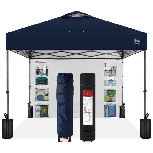 One-Person Setup Instant Pop Up Canopy w/ Side Wall, Carrying Case - 10x10ft - Lot 136