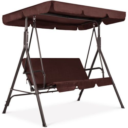 2-Person Outdoor Canopy Swing Glider Furniture w/ Cushions, Steel Frame - Lot 138