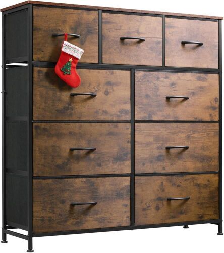 WLIVE 9-Drawer Dresser with Fabric Bins, Steel Frame, Wood Top - Lot 252