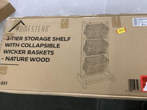 HOMESTEAD 3-Tier Wooden Shelf with Water Hyacinth Woven Baskets - Lot 361