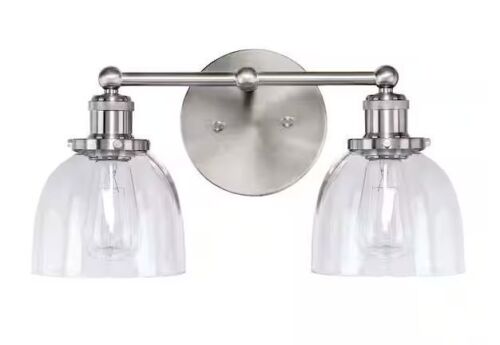 Home Decorators Collection Evelyn 16.25 in. 2-Light Brushed Nickel Industrial Vanity with Clear Glass Shades - Lot 409JF