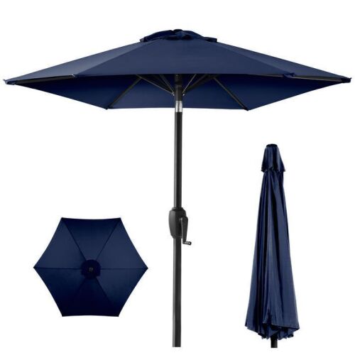 Outdoor Market Patio Umbrella w/ Push Button Tilt, Crank Lift - 7.5ft - Lot 636