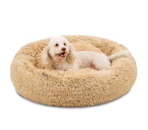 36" Self-Warming Shag Fur Calming Pet Bed w/ Water-Resistant Lining - Brown - Lot 638