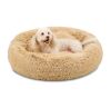 36" Self-Warming Shag Fur Calming Pet Bed w/ Water-Resistant Lining - Brown - Thumbnail 1