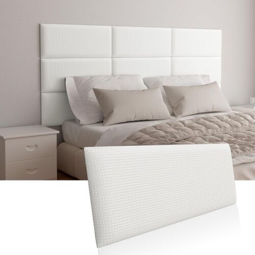 Upholstered Wall-Mounted Headboard, Peel and Stick, Beige Dorm Towel Fabric, 4-Pack - Lot 668