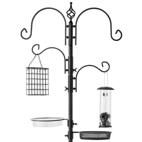 4-Hook Bird Feeding Station, Steel Feeder Stand w/ 2 Bird Feeders - 91in - Lot 723