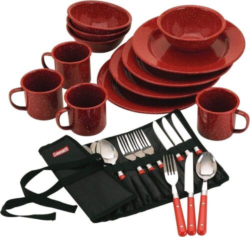 Coleman 24-Piece Enamel Dinnerware Set for Outdoor Dining - Lot 732JF