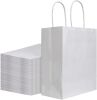8x4.75x10 inch Medium White Kraft Paper Bags with Handles, 100pc - Thumbnail 1