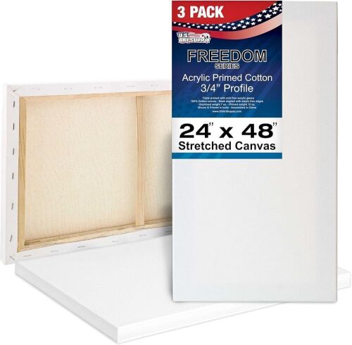 U.S. Art Supply 24 x 48 inch Stretched Canvas 12-Ounce Primed, 3-Pack - Lot 387